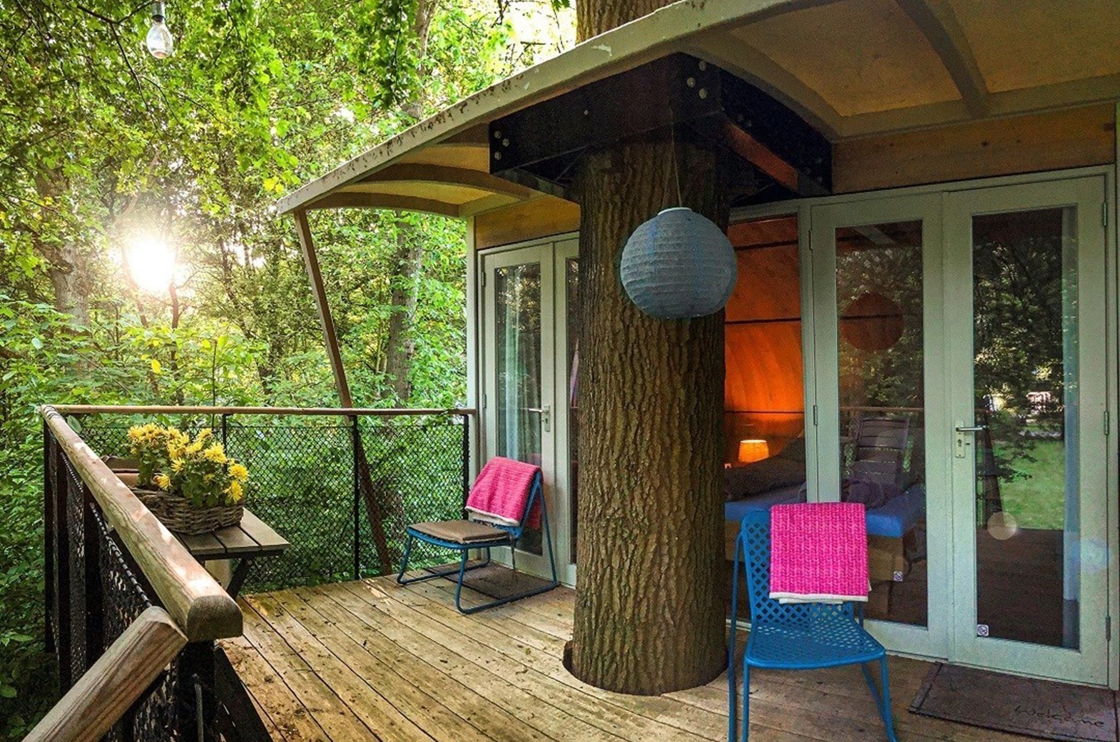 Slapen tussen de bladeren in een romantische boomhutsuite