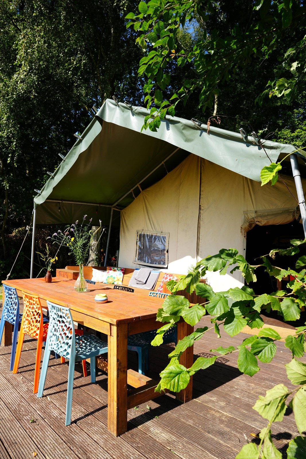 Grote groepstent aan de rand van het bos