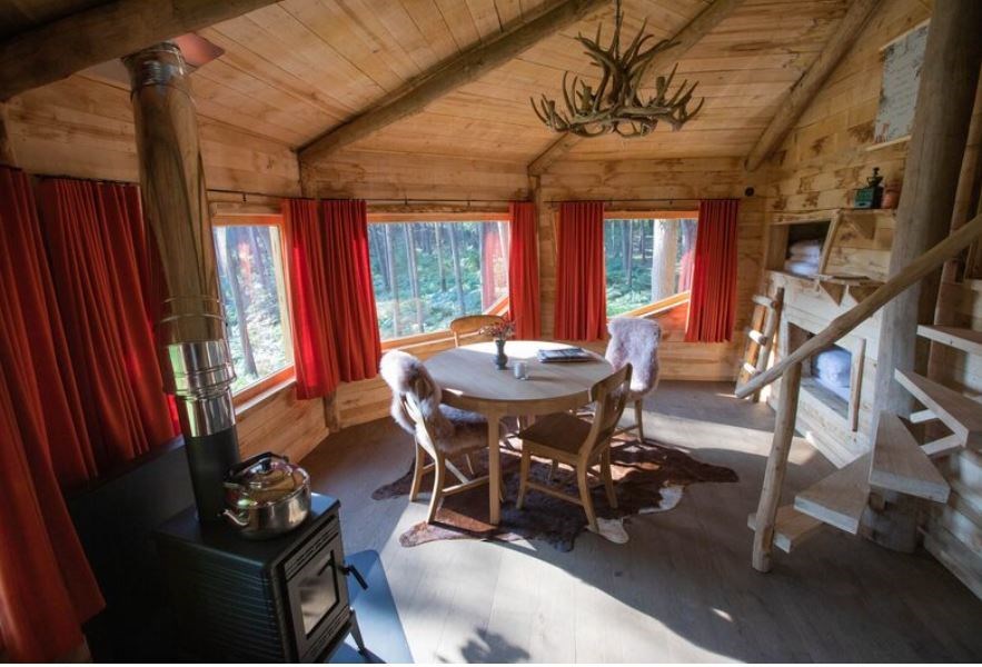 Boomhut met overdekt terras en privé sauna