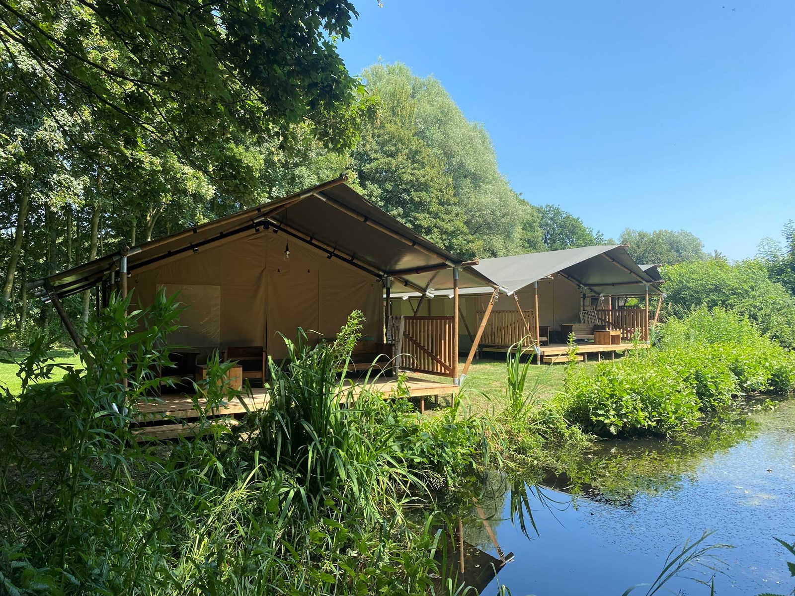 Glamping in een Safaritent aan een vijver