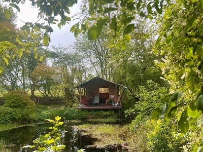 Romantische Safaritent voor 2 personen in de natuur aan de vijver Romantische Safaritent voor 2 personen in de natuur aan de vijver