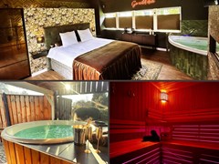 Luxe Jachthut Suite met 2 persoons Bubbelbad, eigen Hottub, Privé Sauna, Thuisbioscoop, Duo Douche en Openhaard & toegang Wellness Tuin. *** Gratis Fles Prosecco en Partner Connect Box ***                           Luxe Jachthut Suite met 2 persoons Bubbelbad, eigen Hottub, Privé Sauna, Thuisbioscoop, Duo Douche en Openhaard & toegang Wellness Tuin. *** Gratis Fles Prosecco en Partner Connect Box ***