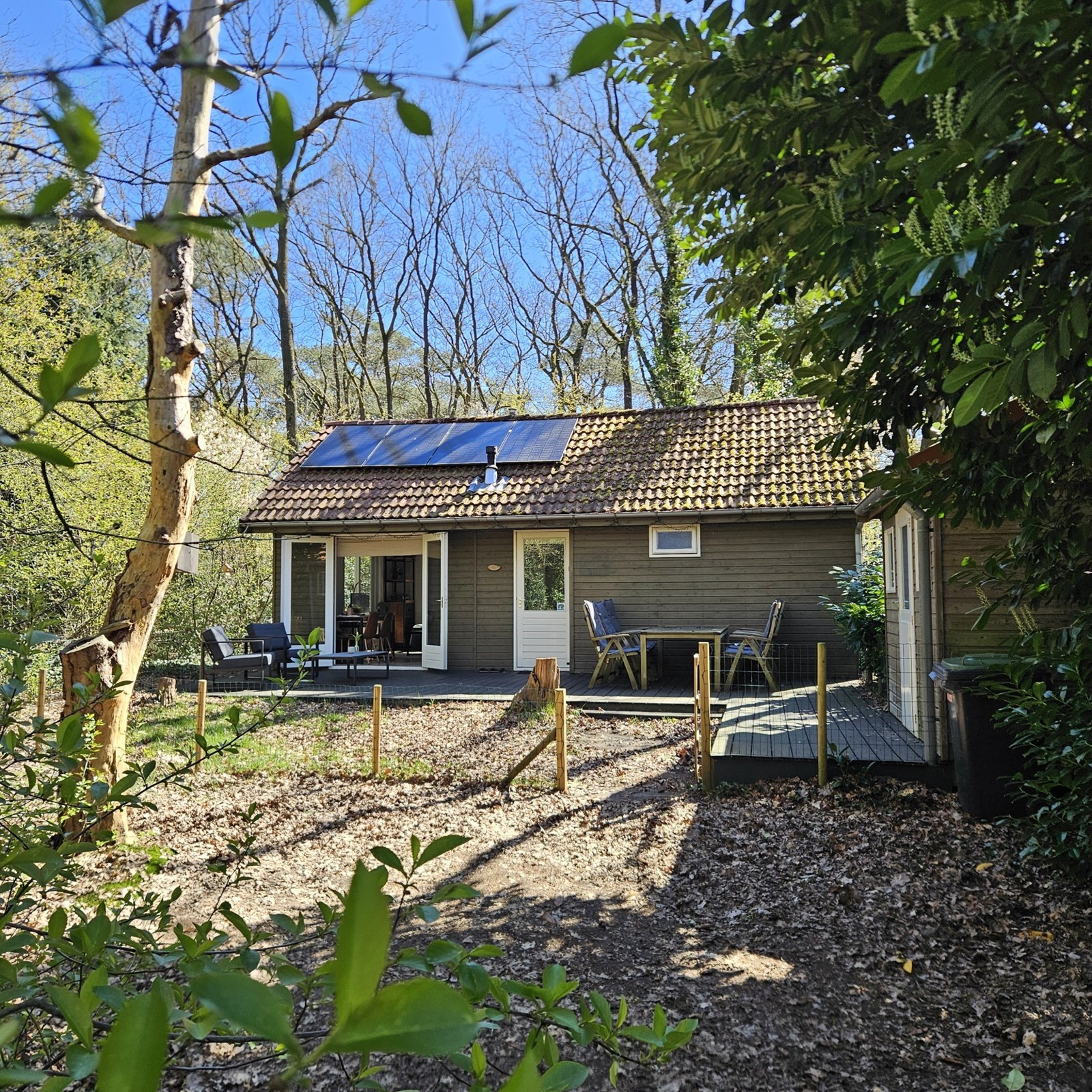 Vrijstaand boshuisje midden in de natuur met een sauna
