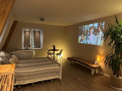 Wellness suite met bubbelbad, bioscoop & sauna Wellness suite met bubbelbad, bioscoop & sauna