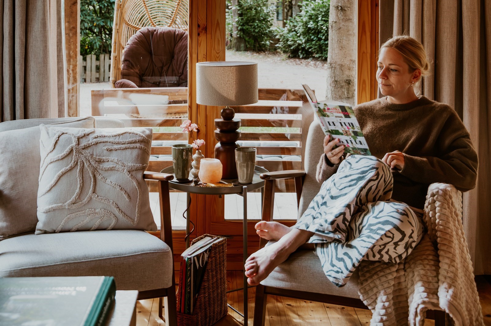 Zweeds houten boshuisje met Finse sauna en veranda