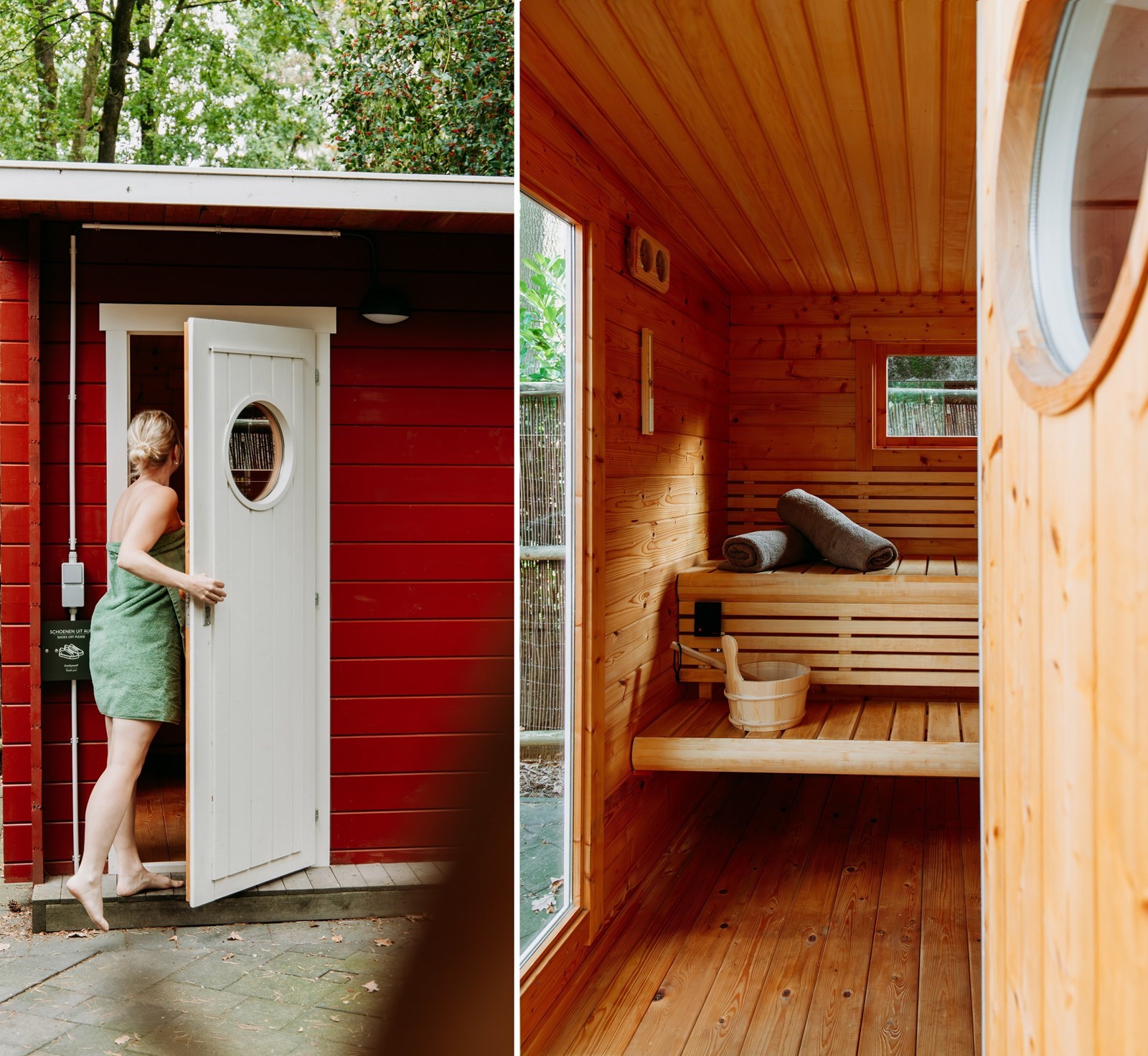 Zweeds houten boshuisje met Finse sauna en veranda