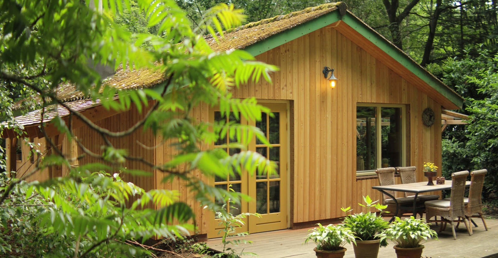 Uniek boshuisje gebouwd met eco-materialen en waar je kunt koken in een houtgestookte leemoven