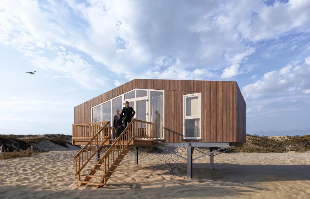 De zee horen vanuit dit moderne strandhuisje