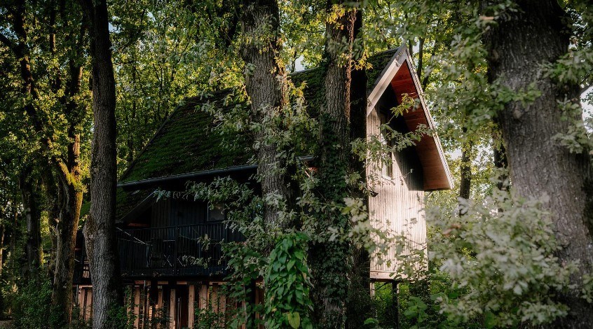 Unieke natuurvila op palen met een privé hottub