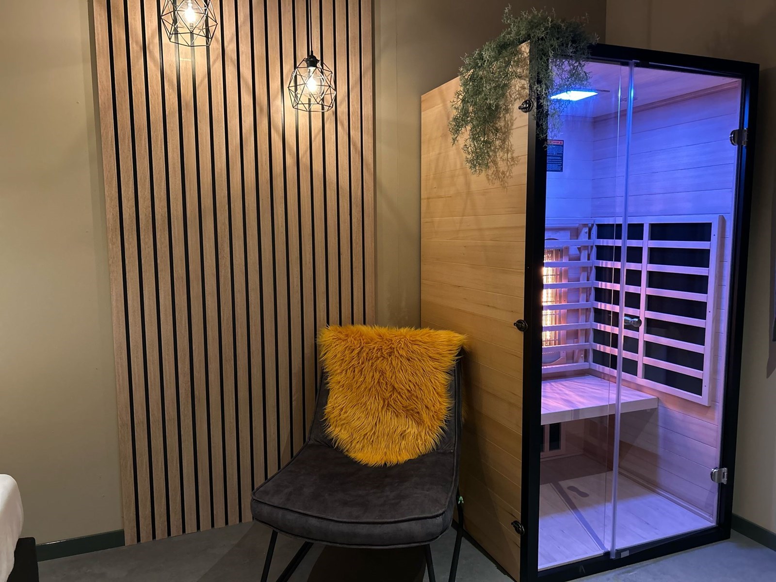 Wellnesslodge met jacuzzi en infra-rood sauna met uitzicht over de landerijen