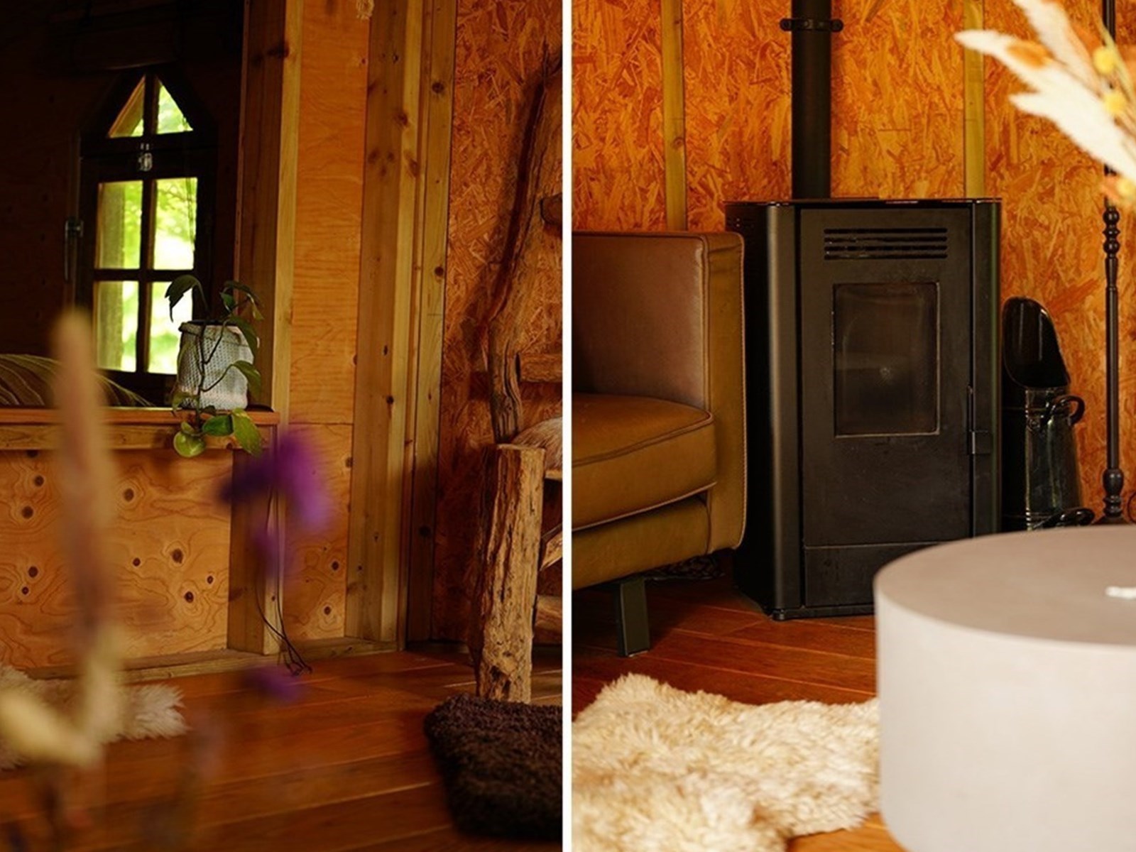 Slapen boven de schapen in een Schaapshut met hout (pellet) kachel